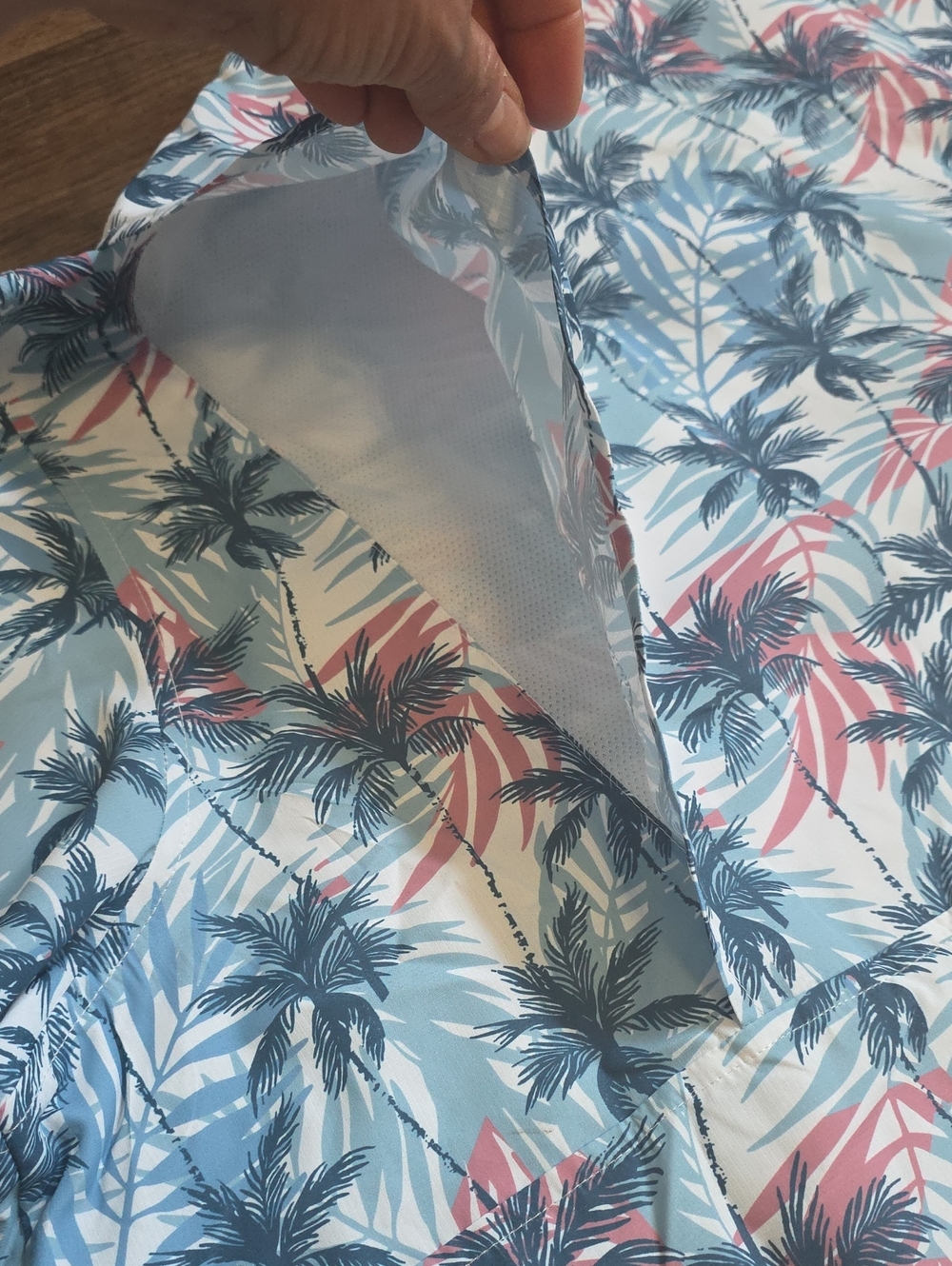 HABIT• Blue Tropical Palm Print Short Sleeve, Button Up Shirt - Picture 8 of 9